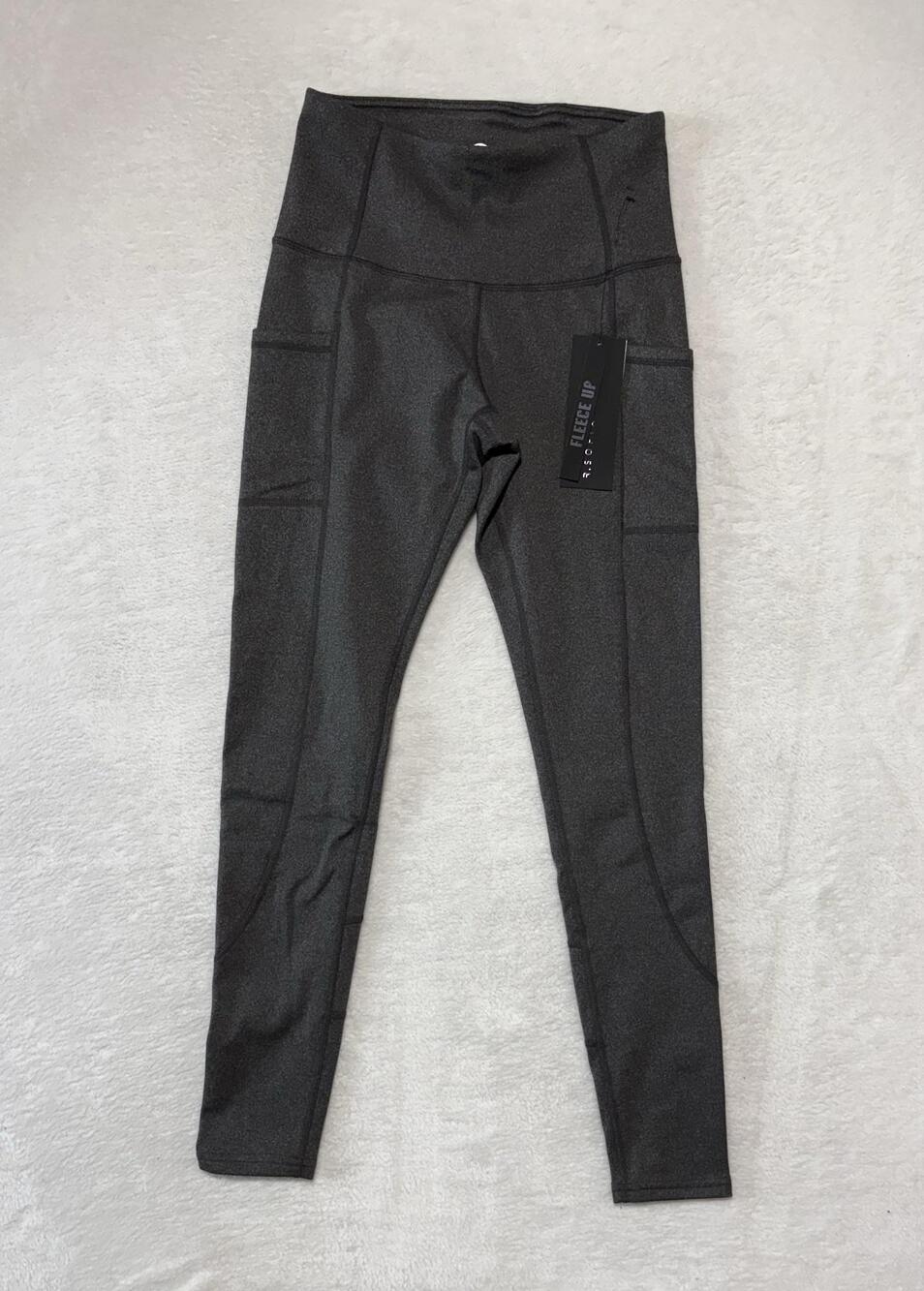 R.SOFIA Leggings Womens Small Gray FLEECE UP Ankle Pockets Lined Thermal